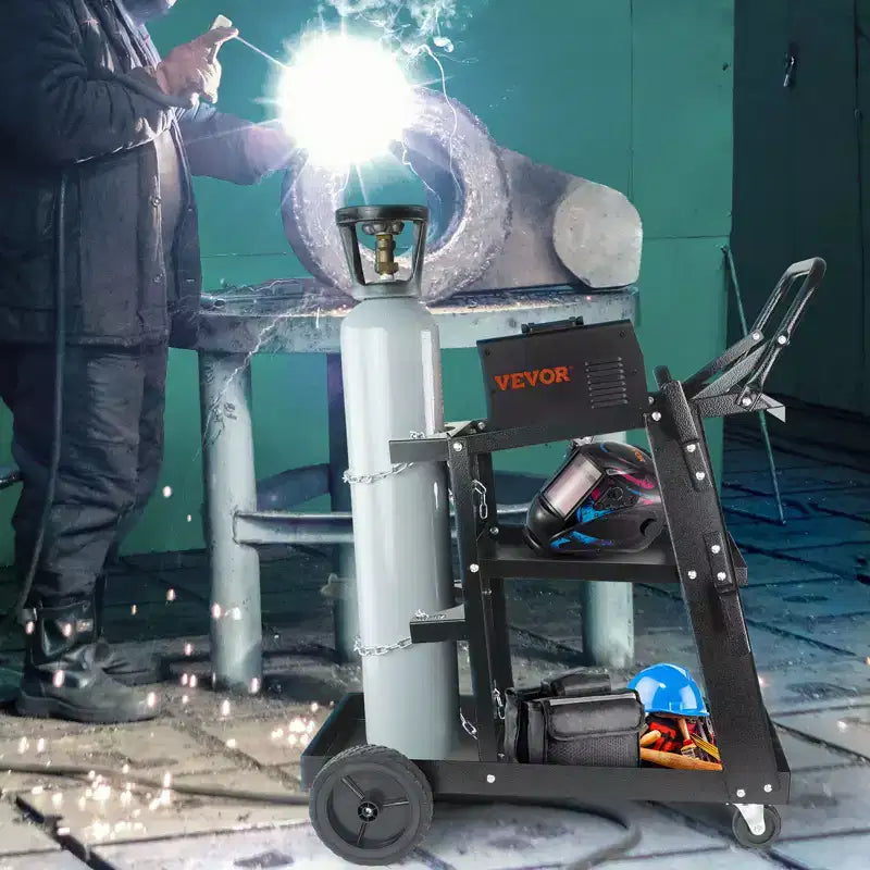 VEVOR VEVOR Welding Cart, 3-Tier Welder Cart Heavy Duty with 400 Lbs Weight Capacity, 360 Swivel Wheels, Rolling MIG Welder Cart