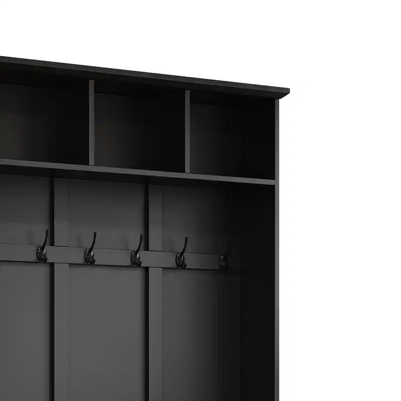 55W 3-in-1 Hall Tree with 6 Hooks, Coat Rack and Walnut Entryway Storage Bench with Adjustable Shelves - ModernLuxe