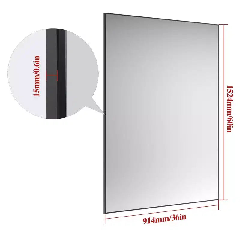 Black?Frame Oversized Modern Bathroom Mirror: Aluminum, Wall Mounted, Vertical/Horizontal