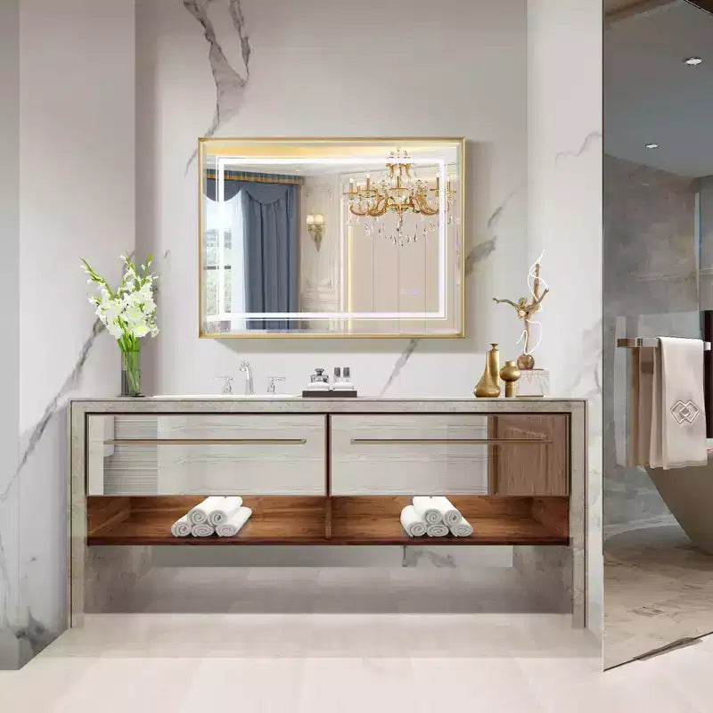 LED Bathroom Beveled Mirror: 3000-6000K Gradient Lighting, Dual-Sided Illumination, 3 Color Modes, IP54 Anti-Fog, Wall?Mountable