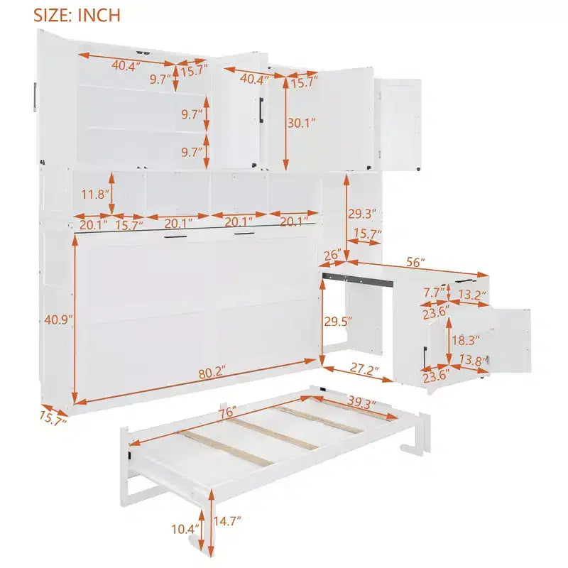 Whisen Twin Size Murphy Bed Wall Bed with Closet , Drawers & Desk