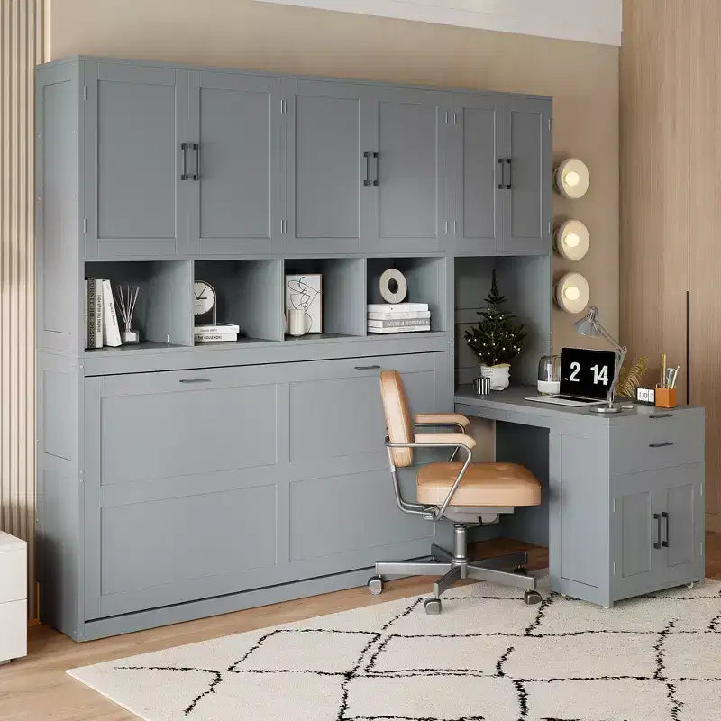 Whisen Twin Size Murphy Bed Wall Bed with Closet , Drawers & Desk