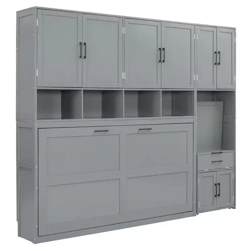 Whisen Twin Size Murphy Bed Wall Bed with Closet , Drawers & Desk