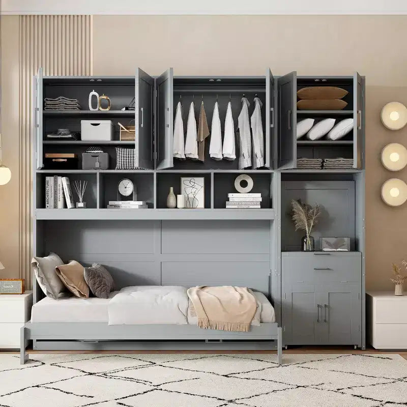 Whisen Twin Size Murphy Bed Wall Bed with Closet , Drawers & Desk