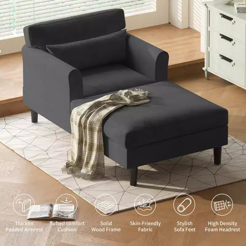 Mjkone 37'' Ice Velvet Chaise Lounge Sofa Couch