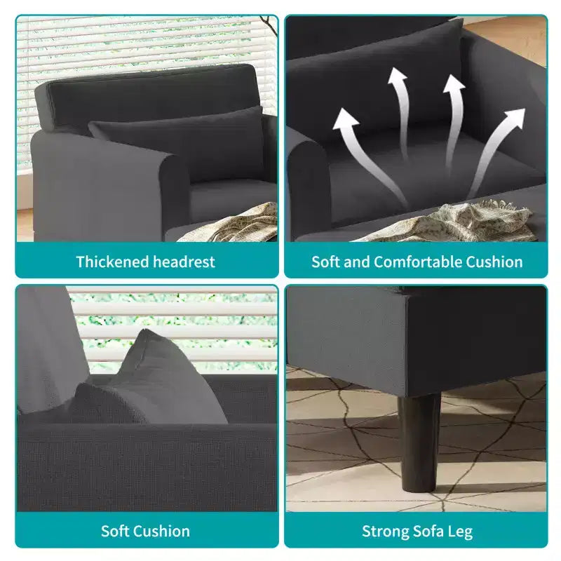 Mjkone 37'' Ice Velvet Chaise Lounge Sofa Couch