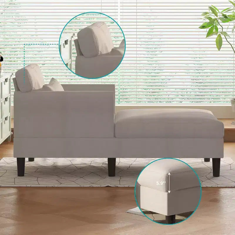 Mjkone 37'' Ice Velvet Chaise Lounge Sofa Couch