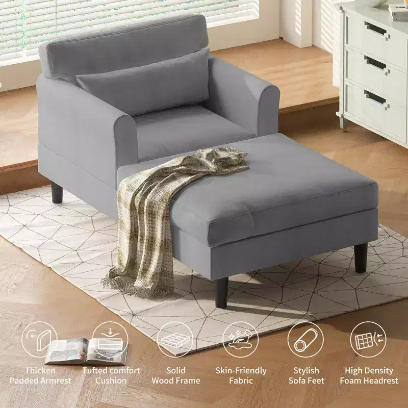 Mjkone 37'' Ice Velvet Chaise Lounge Sofa Couch