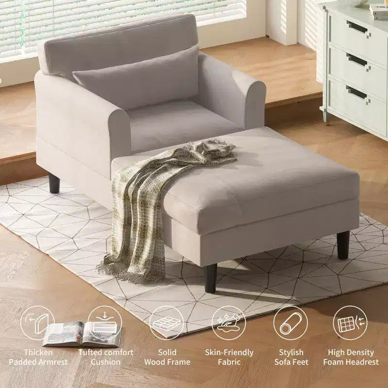 Mjkone 37'' Ice Velvet Chaise Lounge Sofa Couch