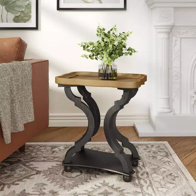 Vintage Hourglass Shape Wood Side Table – Accent End Table