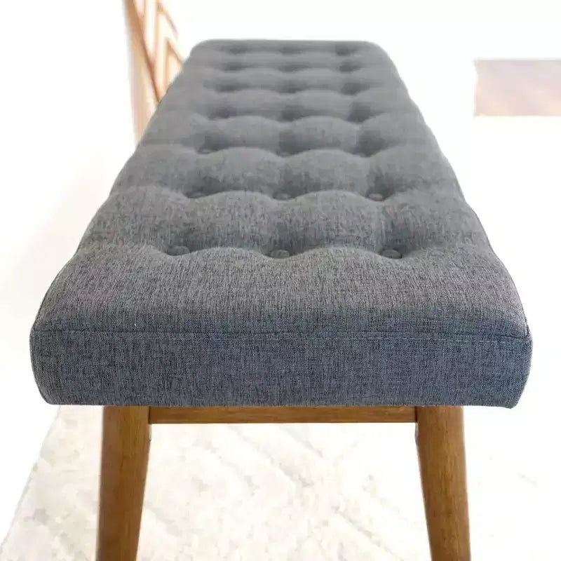 Modern Button-Tufted Fabric Upholstered Solid Wood Bench – 43 Inch