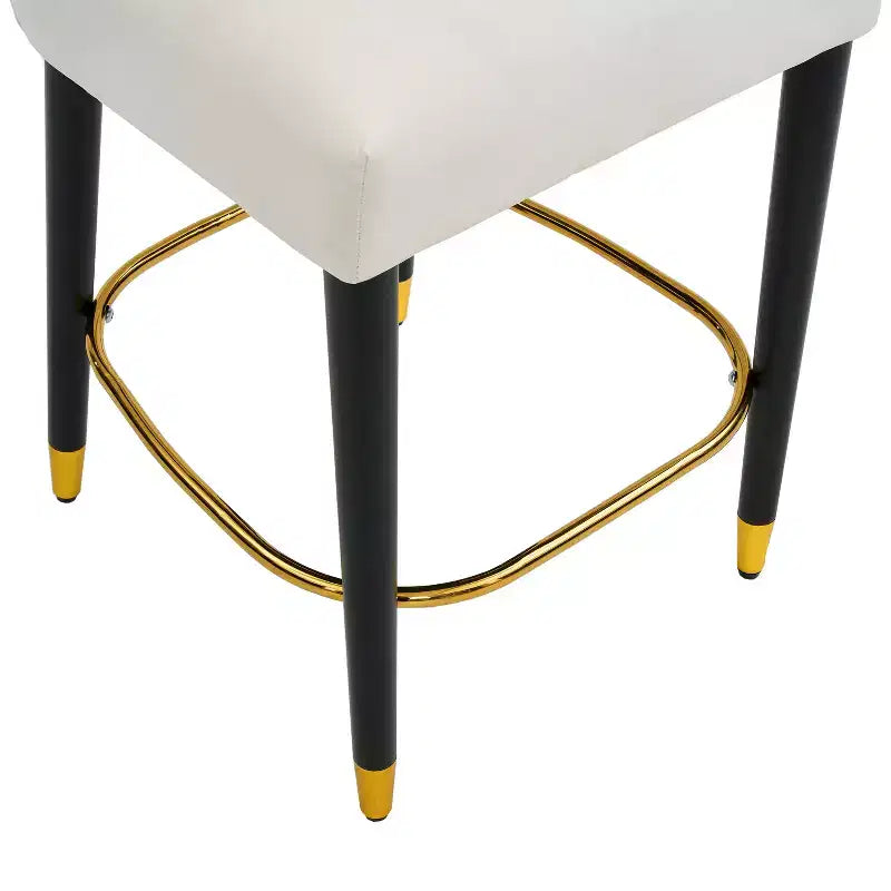 Set of 2 Upholstered Counter Bar Stools with Footrest – Beige/Gray