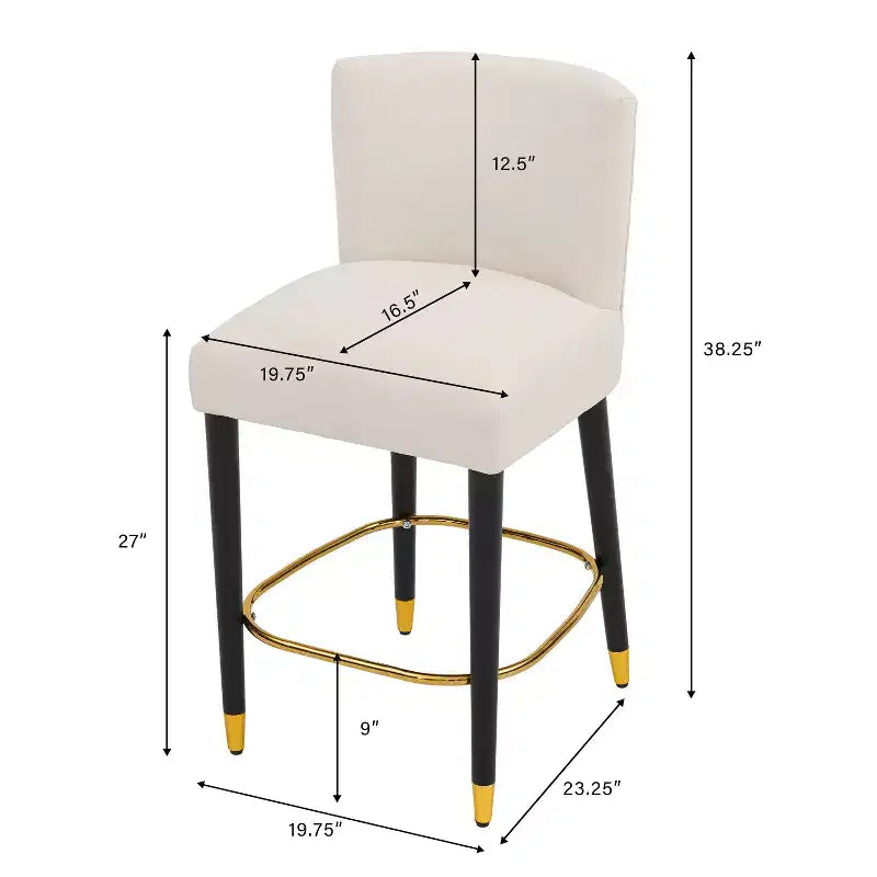Set of 2 Upholstered Counter Bar Stools with Footrest – Beige/Gray
