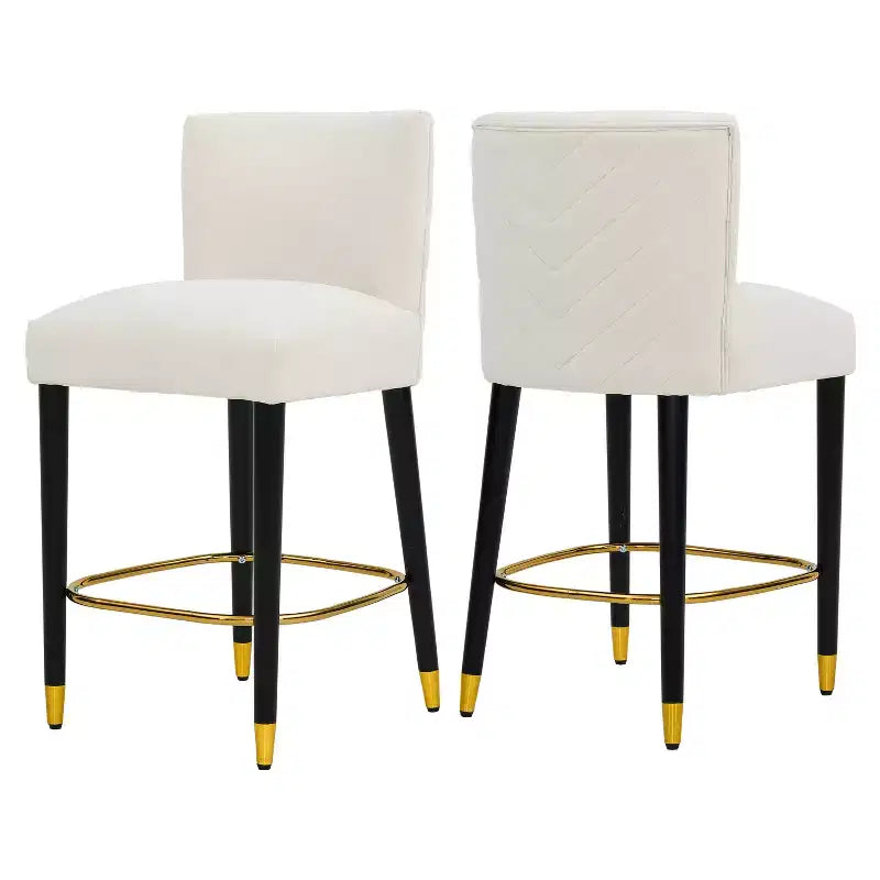 Set of 2 Upholstered Counter Bar Stools with Footrest – Beige/Gray