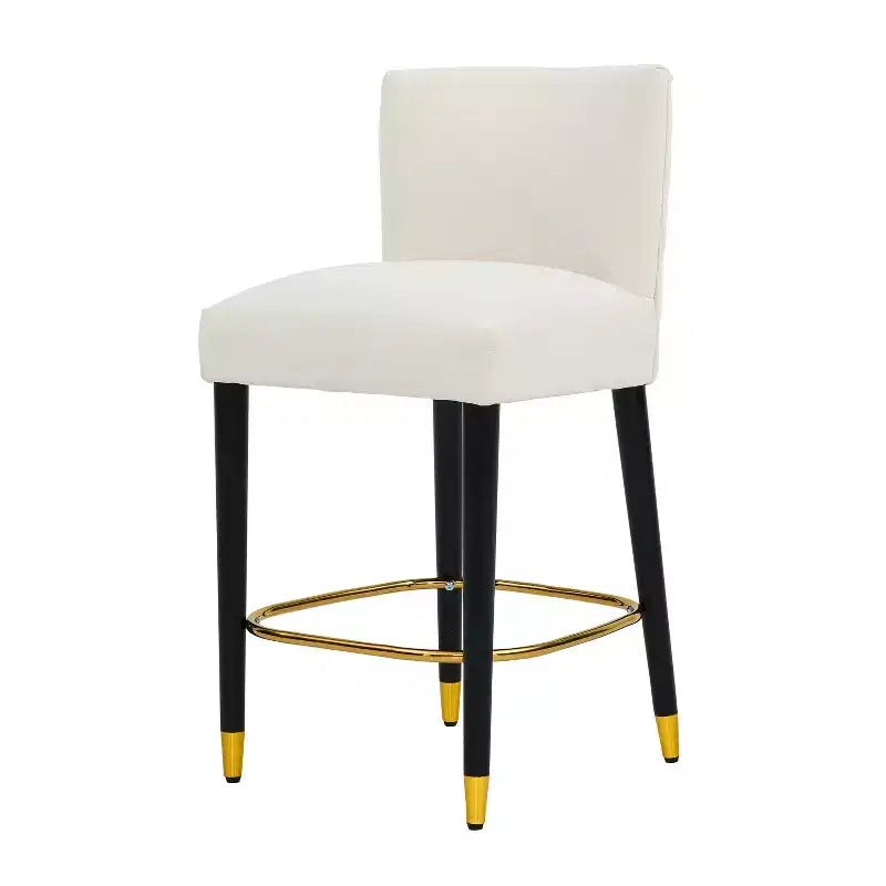 Set of 2 Upholstered Counter Bar Stools with Footrest – Beige/Gray