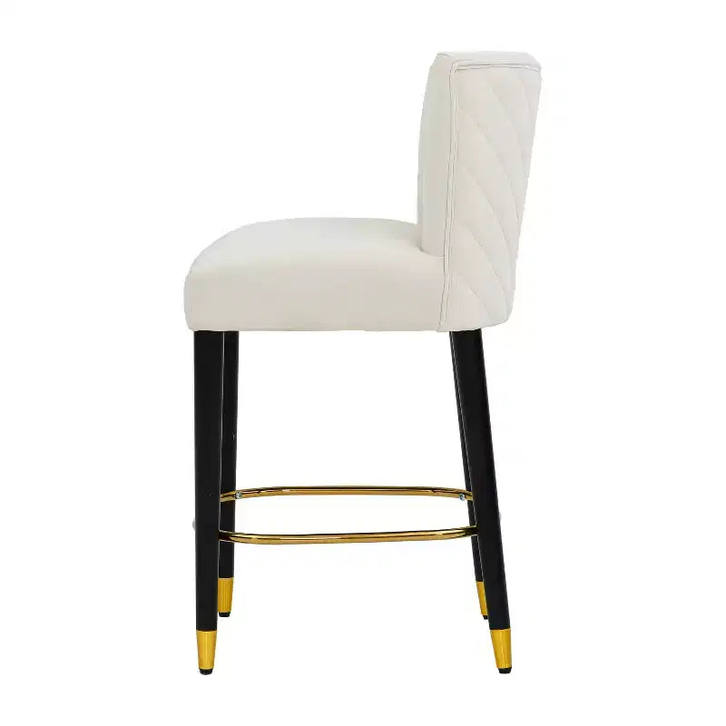 Set of 2 Upholstered Counter Bar Stools with Footrest – Beige/Gray