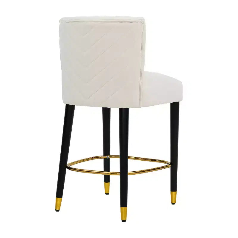 Set of 2 Upholstered Counter Bar Stools with Footrest – Beige/Gray