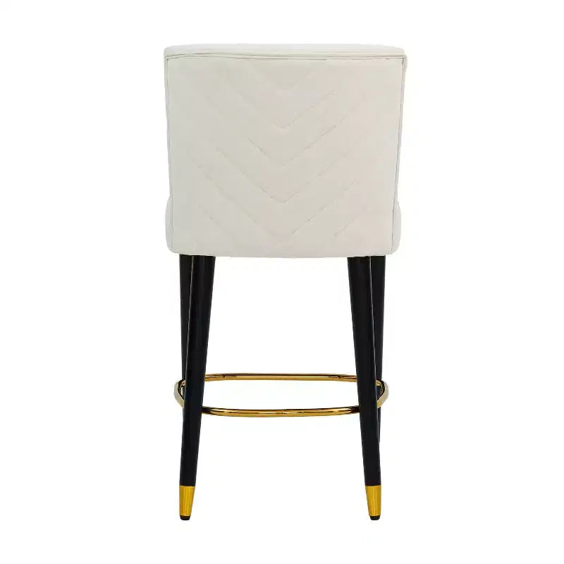 Set of 2 Upholstered Counter Bar Stools with Footrest – Beige/Gray