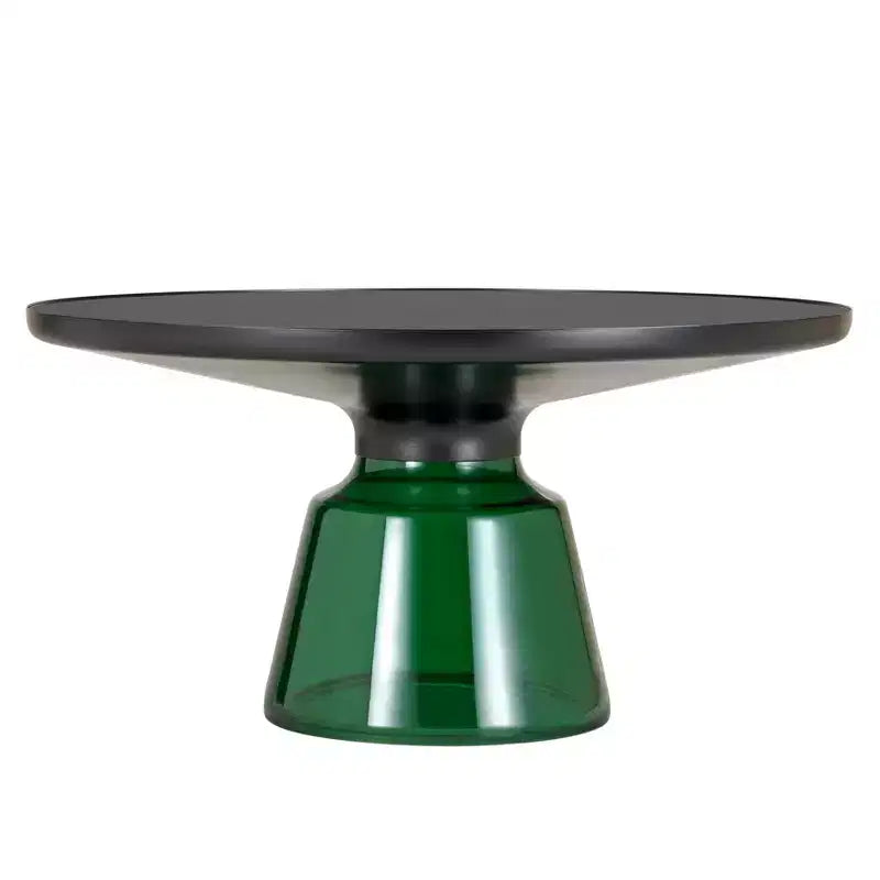 Round Glass Coffee Table with Black Rim & Metal Frame for Living Room