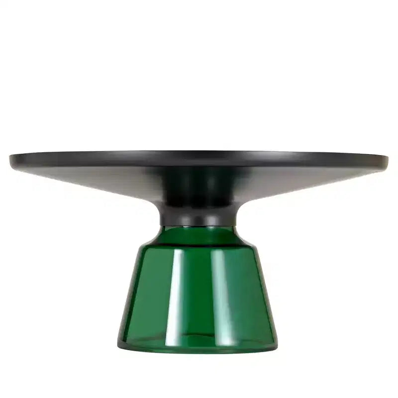 Round Glass Coffee Table with Black Rim & Metal Frame for Living Room