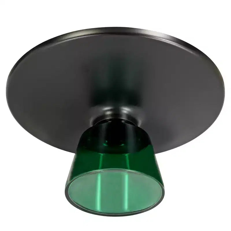 Round Glass Coffee Table with Black Rim & Metal Frame for Living Room