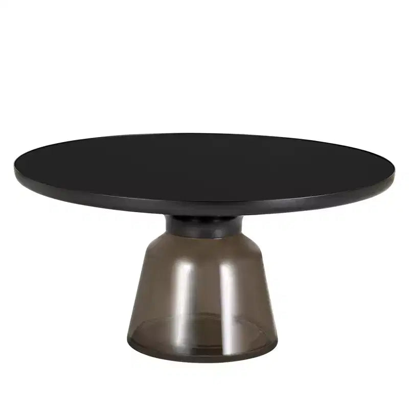 Round Glass Coffee Table with Black Rim & Metal Frame for Living Room