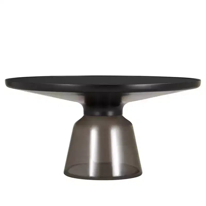 Round Glass Coffee Table with Black Rim & Metal Frame for Living Room
