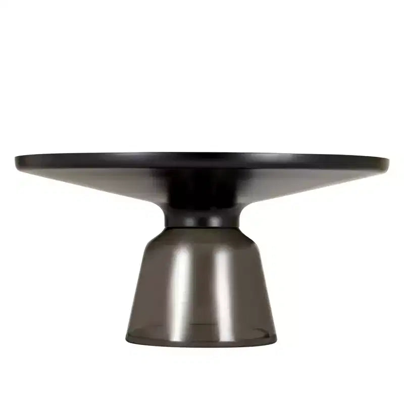 Round Glass Coffee Table with Black Rim & Metal Frame for Living Room