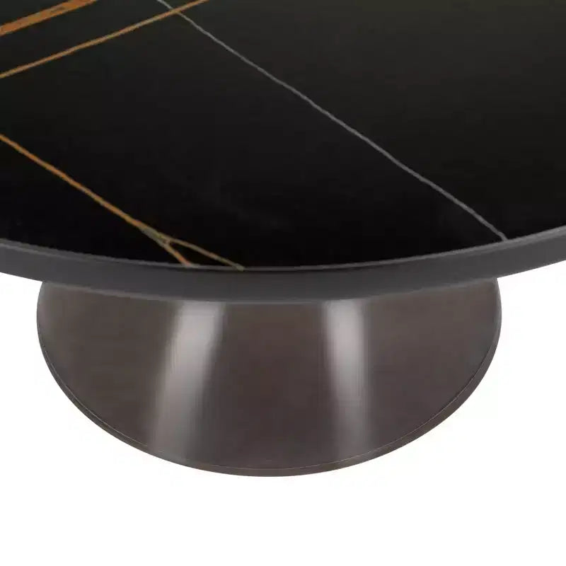 Round Glass Coffee Table with Black Rim & Metal Frame for Living Room