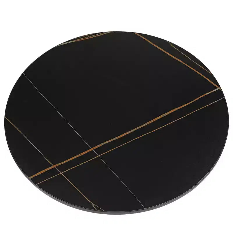 Round Glass Coffee Table with Black Rim & Metal Frame for Living Room