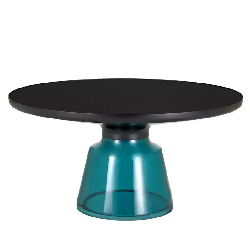 Round Glass Coffee Table with Black Rim & Metal Frame for Living Room