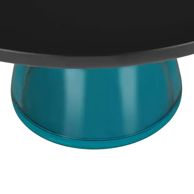 Round Glass Coffee Table with Black Rim & Metal Frame for Living Room