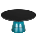 LeisureMod Tully Modern Glass Coffee Table - Round Center Table with Black Rim and Sturdy Metal Frame for Living Room and Lounge