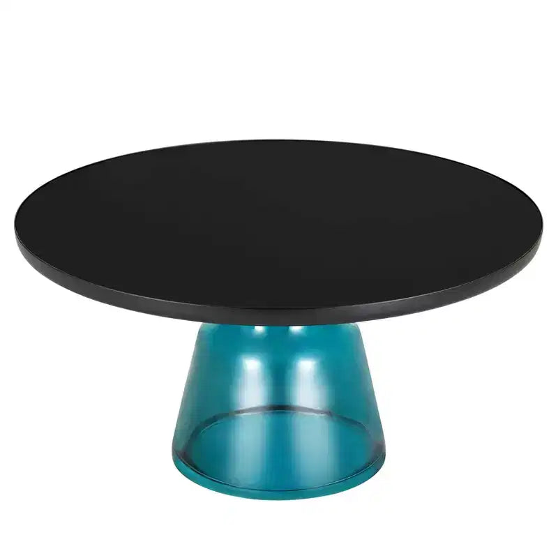 LeisureMod Tully Modern Glass Coffee Table - Round Center Table with Black Rim and Sturdy Metal Frame for Living Room and Lounge