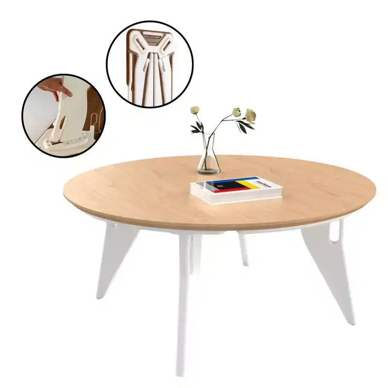 Tavolino rotondo pieghevole da 34 pollici – Montaggio con un clic, design minimalista
