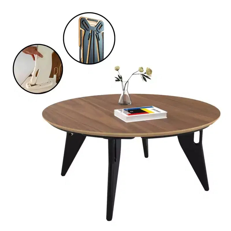 Tavolino rotondo pieghevole da 34 pollici – Montaggio con un clic, design minimalista