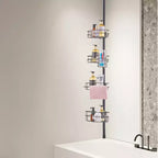 Piantana angolare doccia a 4 ripiani regolabile 142-290 cm in metallo antiruggine, Organizer da bagno