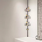 Organizzatore da bagno a palo a tensione ad angolo per doccia a 3 ripiani, regolabile da 99 a 317 cm, resistente alla ruggine