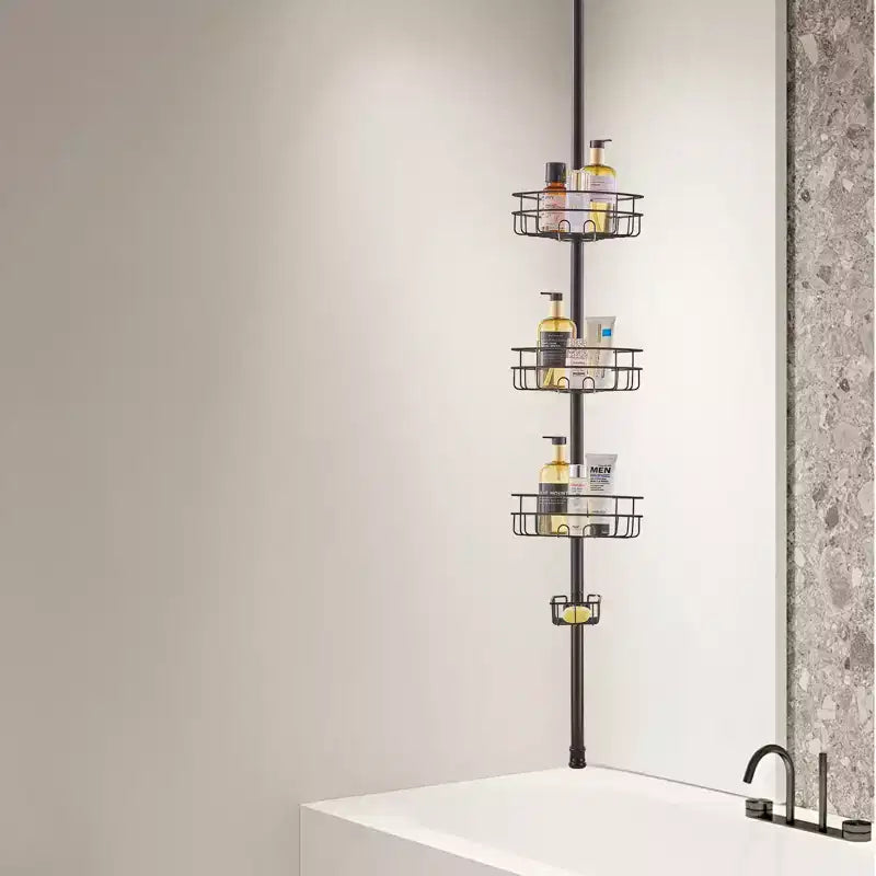 3-Tier Shower Corner Caddy Tension Pole Adjustable 39-125 in Rust-Resistant Bathroom Organizer