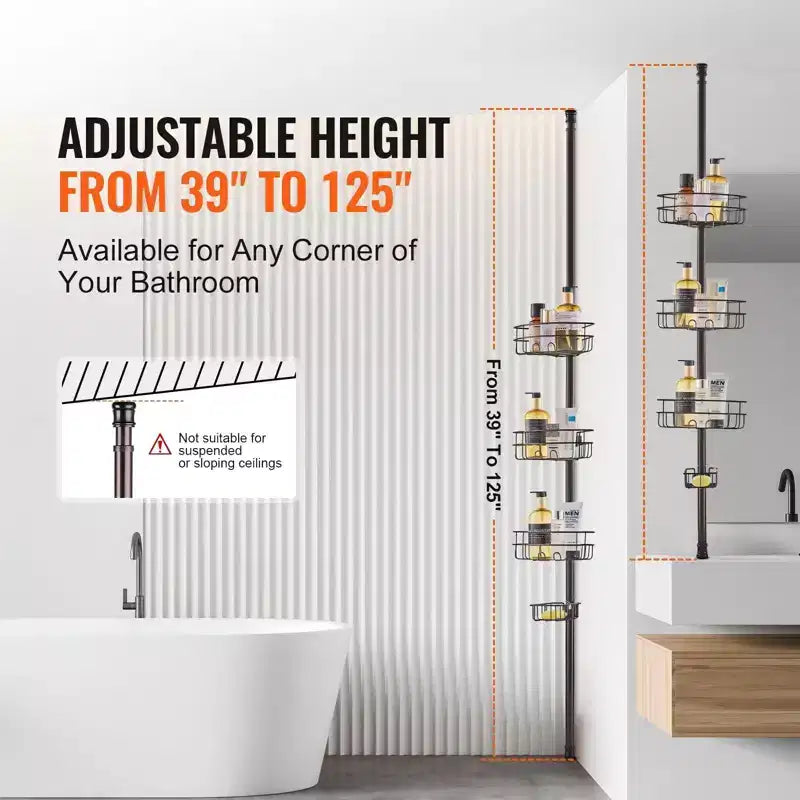 3-Tier Shower Corner Caddy Tension Pole Adjustable 39-125 in Rust-Resistant Bathroom Organizer