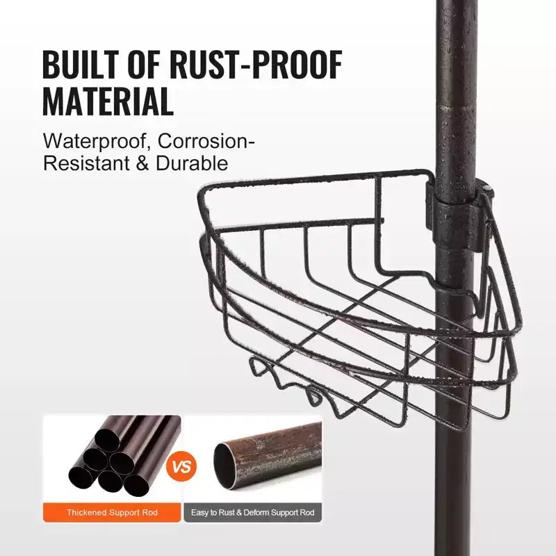 3-Tier Shower Corner Caddy Tension Pole Adjustable 39-125 in Rust-Resistant Bathroom Organizer