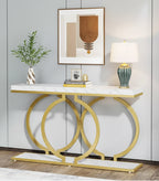 Tribesigns 55-Inch Gold Console Table, Modern Entryway Table with Geometric Metal Frame, Faux Marble Sofa Table for Living Room, Entrance, Hallway