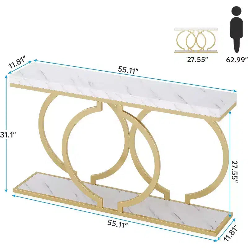 Tribesigns 55-Inch Gold Console Table, Modern Entryway Table with Geometric Metal Frame, Faux Marble Sofa Table for Living Room, Entrance, Hallway