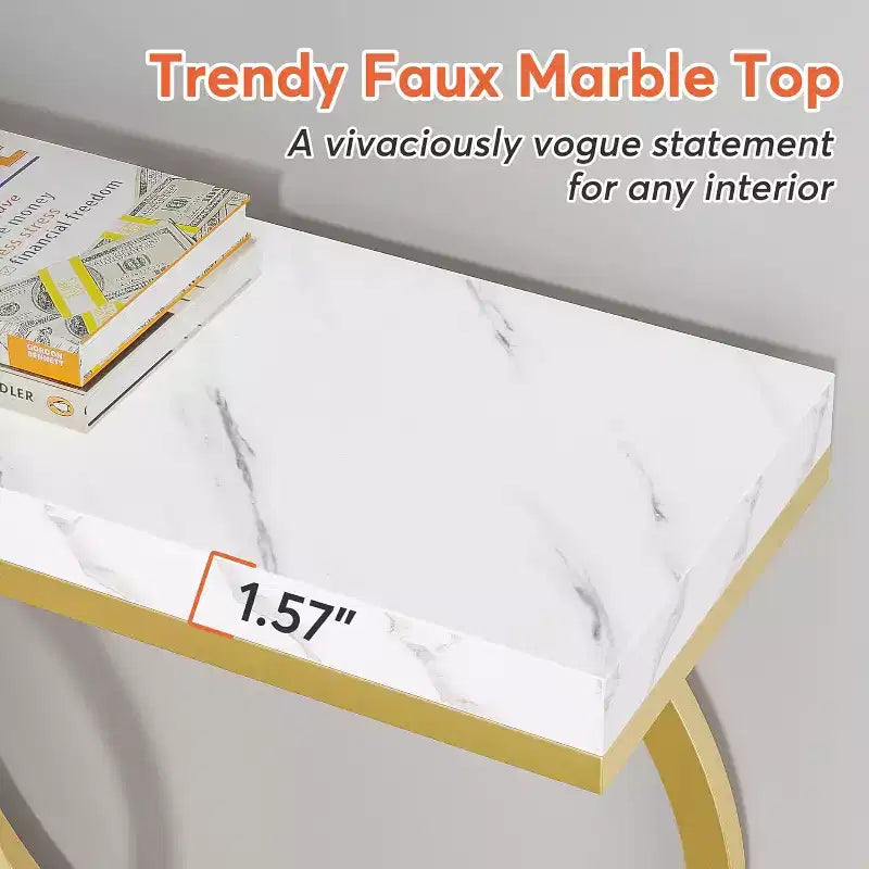Tribesigns 55-Inch Gold Console Table, Modern Entryway Table with Geometric Metal Frame, Faux Marble Sofa Table for Living Room, Entrance, Hallway