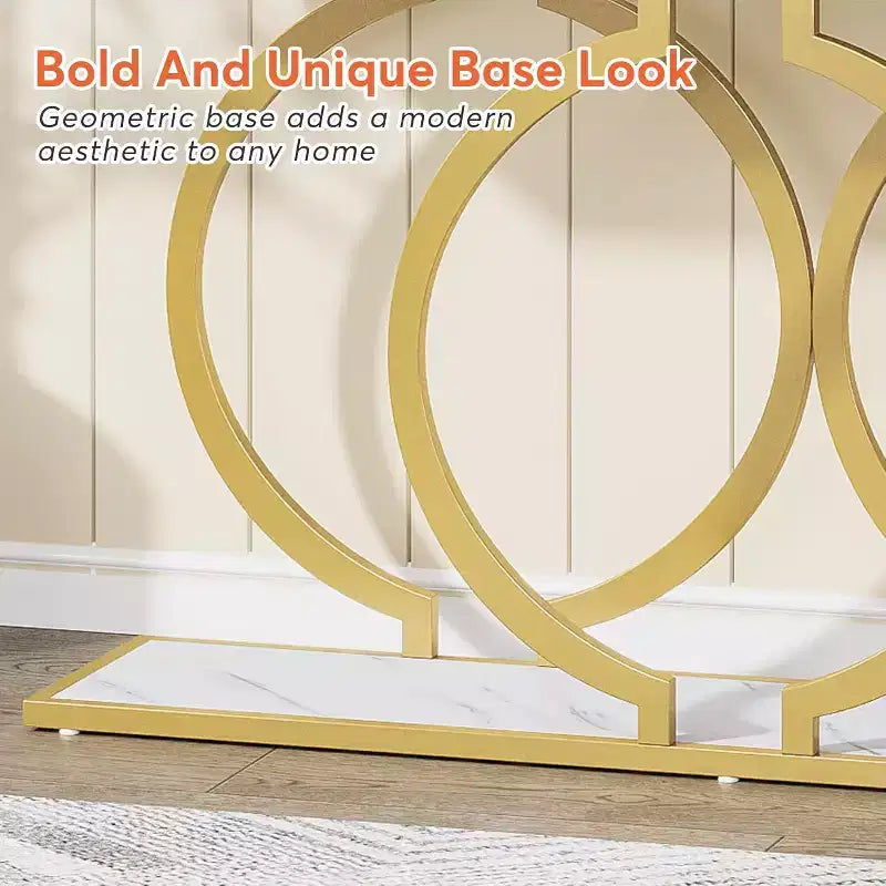 Tribesigns 55-Inch Gold Console Table, Modern Entryway Table with Geometric Metal Frame, Faux Marble Sofa Table for Living Room, Entrance, Hallway