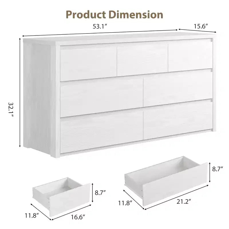 7 Drawer Dresser for Bedroom, Wide Modern Wooden Chest of Drawers with Large Storage, Wood Dresser Organizer for Living Room, Hallway, Entryway