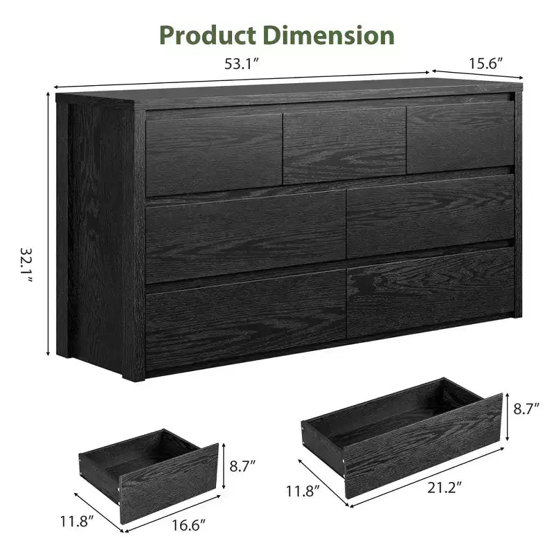 7 Drawer Dresser for Bedroom, Wide Modern Wooden Chest of Drawers with Large Storage, Wood Dresser Organizer for Living Room, Hallway, Entryway
