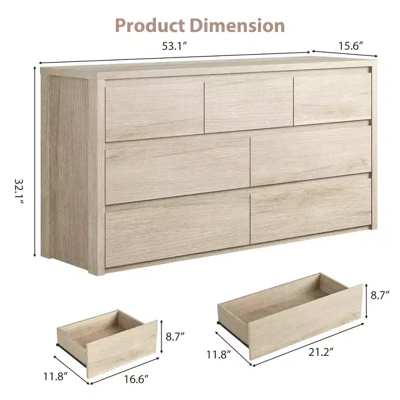 7 Drawer Dresser for Bedroom, Wide Modern Wooden Chest of Drawers with Large Storage, Wood Dresser Organizer for Living Room, Hallway, Entryway