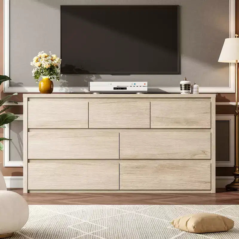 7 Drawer Dresser for Bedroom, Wide Modern Wooden Chest of Drawers with Large Storage, Wood Dresser Organizer for Living Room, Hallway, Entryway