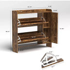 VIYET 41 Rustic Brown Freestanding Shoe Cabinet - MDF, 2 Flip Drawers & Mirror Doors, Narrow Entryway Storage, Customizable